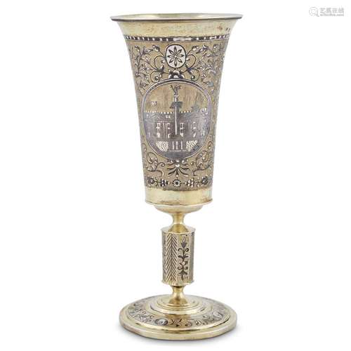 A RUSSIAN SILVER-GILT AND NIELLO CHAMPAGNE FLUTE