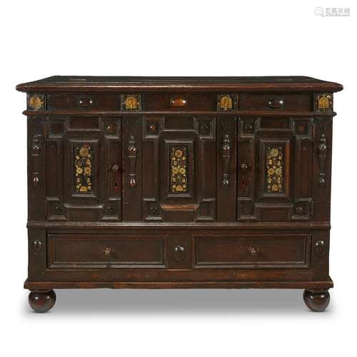 A CHARLES II IVORY INLAID OAK COFFERED CHEST