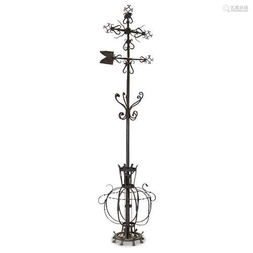 A FRENCH WROUGHT IRON LIGHTNING ROD WEATHERVANE