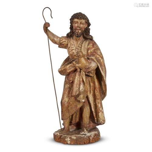 A SPANISH COLONIAL POLYCHROME GESSO AND CARVED WOOD FIGURE OF JOHN THE BAPTIST