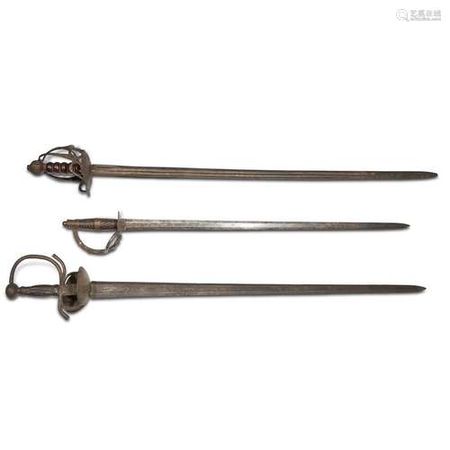 THREE SPANISH STEEL RAPIERS