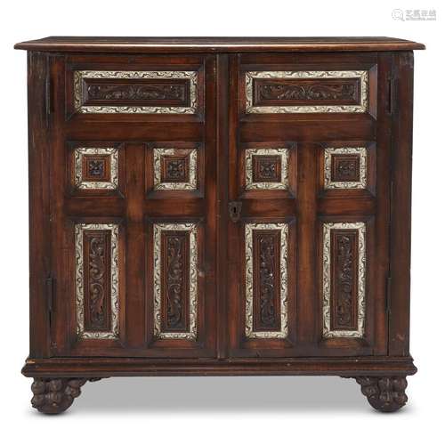 A SPANISH BONE-INLAID WALNUT COFFERED CHEST