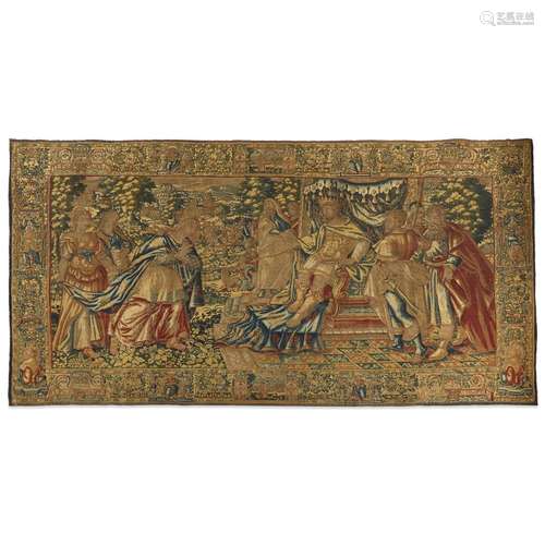 A FLEMISH BIBLICAL TAPESTRY DEPICTING ESTHER BEFORE AHASUERUS