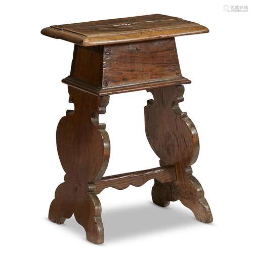 AN ITALIAN BAROQUE WALNUT STOOL