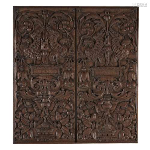 TWO CONTINENTAL CARVED OAK DOOR PANELS