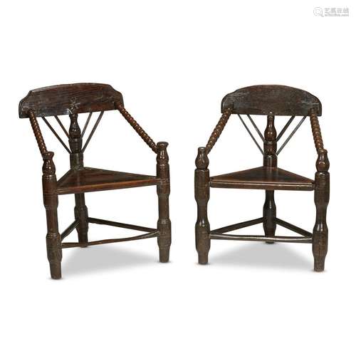 A NEAR PAIR OF ELIZABETHAN ASH TURNERS CHAIRS