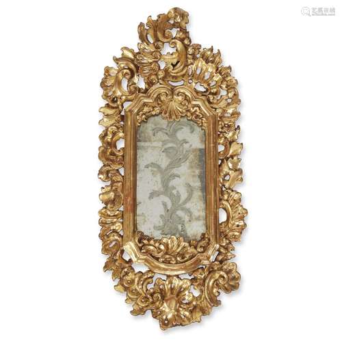 A VENETIAN GILTWOOD AND ETCHED GLASS SPECCHIERA