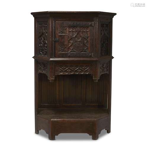 A LATE GOTHIC CARVED OAK COURT CUPBOARD