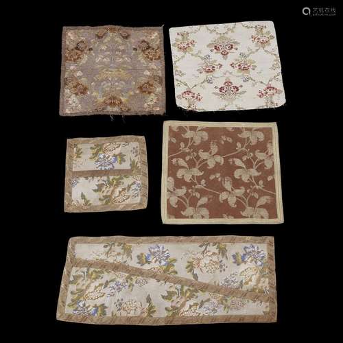 TEN SILK BROCADE FRAGMENTS AND GARMENT PANELS