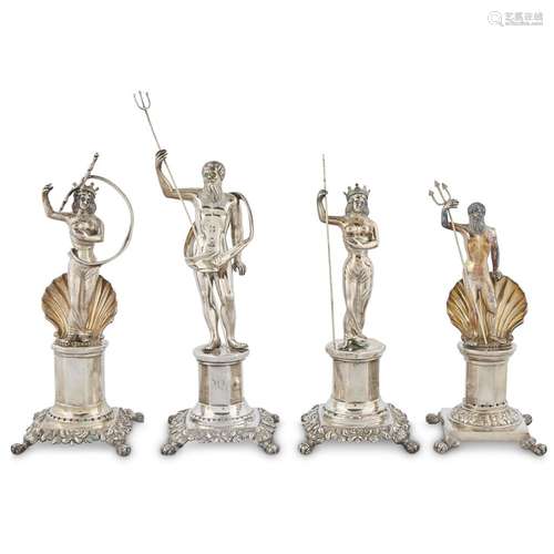 FOUR PORTUGUESE SILVER FIGURAL TOOTHPICK HOLDERS