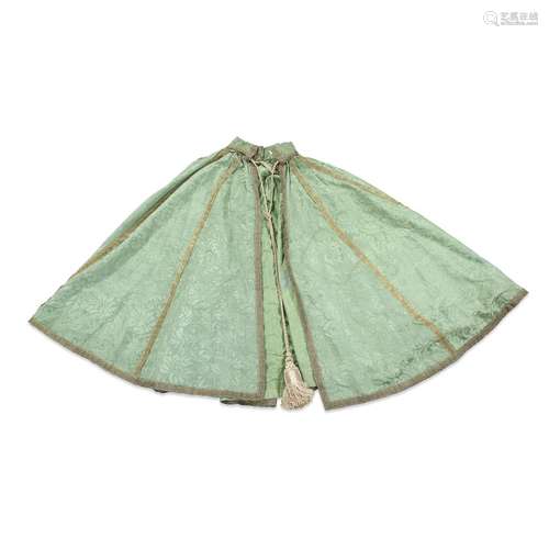 A SPANISH OR ITALIAN GREEN SILK CAPE WITH GOLD BRAID