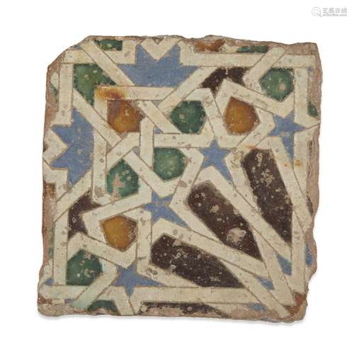 A HISPANO-MORESQUE CUENCA TIN-GLAZED EARTHENWARE TILE