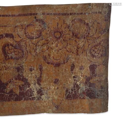 SEVEN SPANISH OR PERUVIAN STAMPED AND POLYCHROME CORDOVAN LEATHER FRAGMENTS