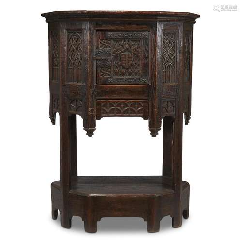 A LATE GOTHIC CARVED OAK COURT CUPBOARD