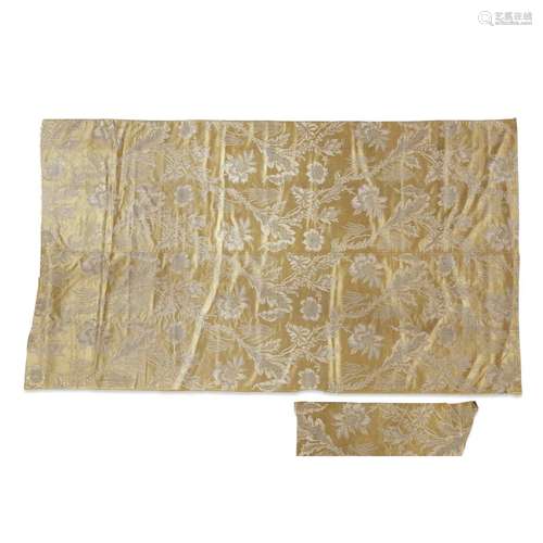 AN ITALIAN CHARTREUSE SILK BROCADE PANEL AND FRAGMENT