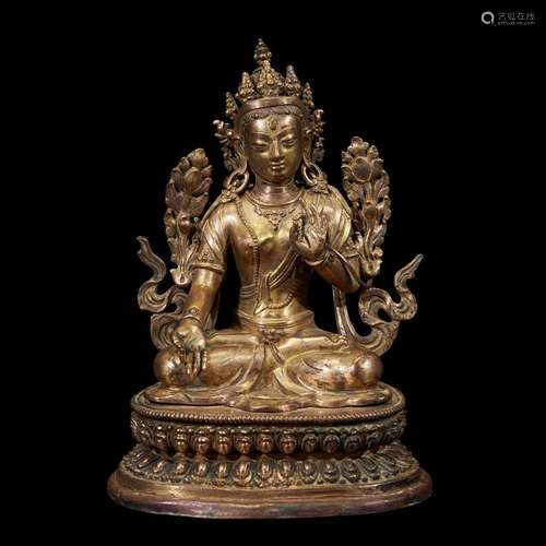 A GILT COPPER ALLOY OF SEATED WHITE TARA