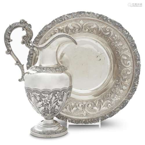 A FRENCH SILVER EWER AND BASIN