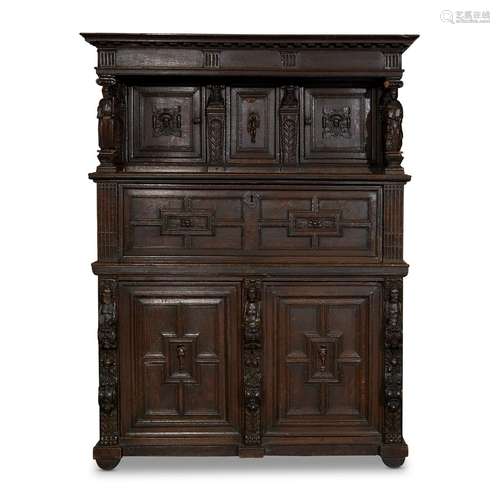 A GERMAN RENAISSANCE CARVED OAK CUPBOARD