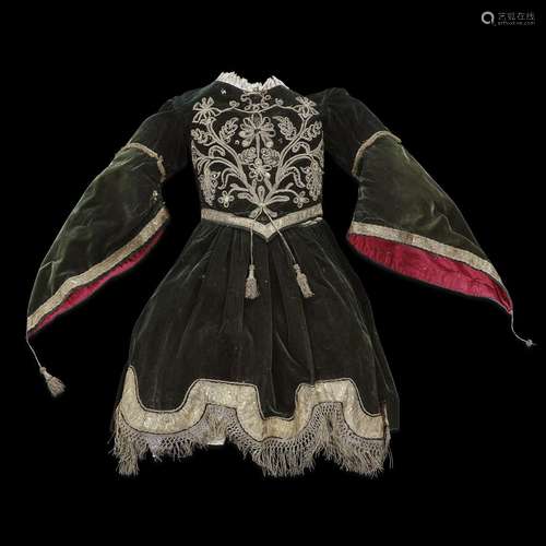 A MEXICAN OR SPANISH METAL THREAD EMBROIDERED SILK VELVET DRESS FOR A MADONNA FIGURE