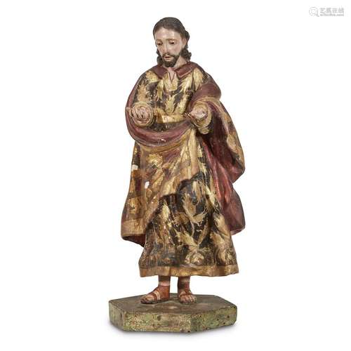 A SPANISH COLONIAL POLYCHROME GESSO AND CARVED WOOD FIGURE OF CHRIST