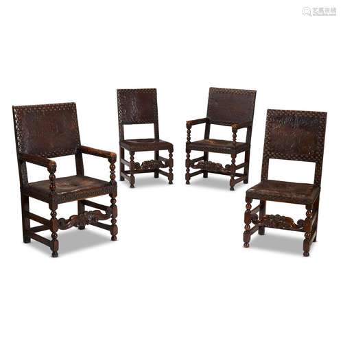 A SET OF FOUR CHARLES II WALNUT CHAIRS