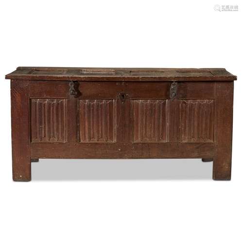 A FRENCH OR SOUTH NETHERLANDISH IRON-MOUNTED OAK CHEST