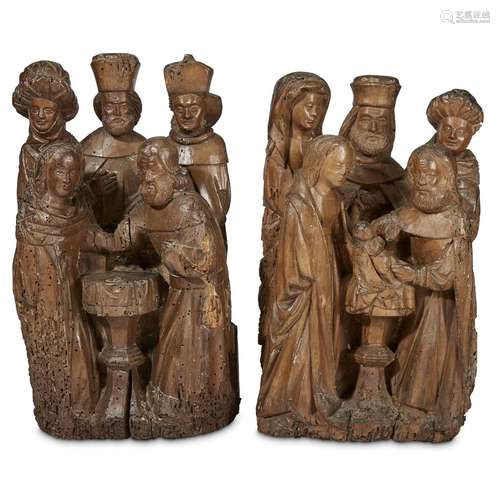 TWO LATE GOTHIC CARVED WALNUT FIGURAL GROUPS DEPICTING THE CIRCUMCISION