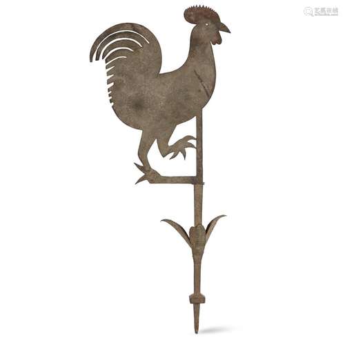 AN AMERICAN WROUGHT IRON ROOSTER-FORM WEATHER VANE