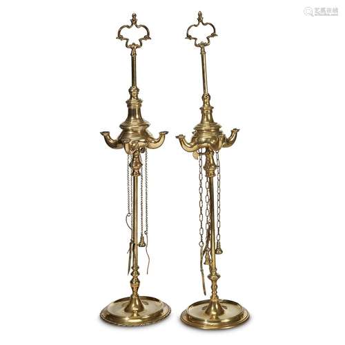 A PAIR OF OTTOMAN BRASS OIL LAMPS