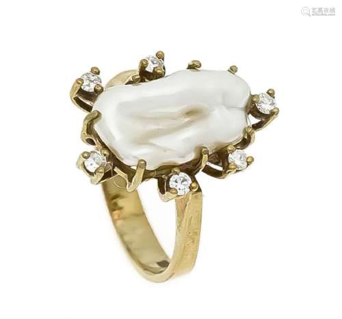 Zuchtperlen-Brillant-Ring GG 585/000 mit einer weiß