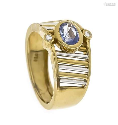 Saphir-Brillant-Ring GG 585/000 mit einem oval fac.