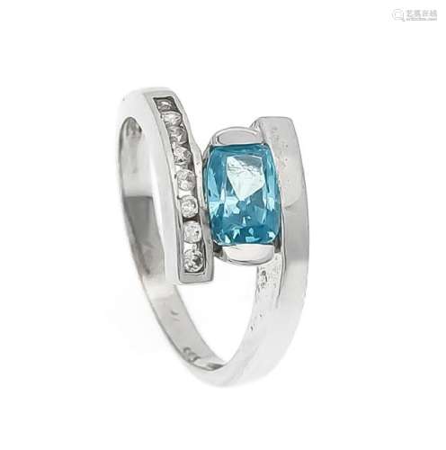 Blautopas-Brillant-Ring WG 585/000 mit einem oval fac.