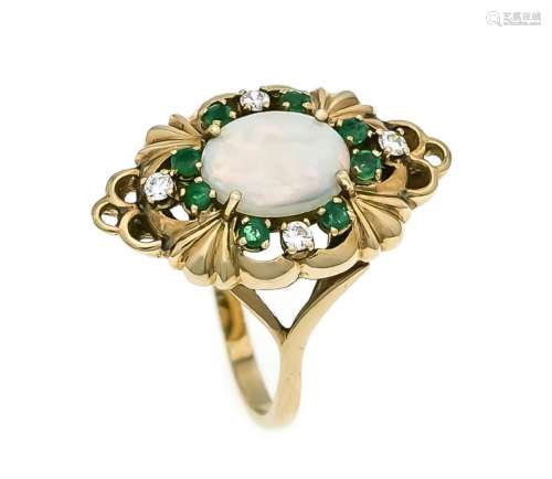 Opal-Smaragd-Brillant-Ring RG 585/000 mit einem ovalen