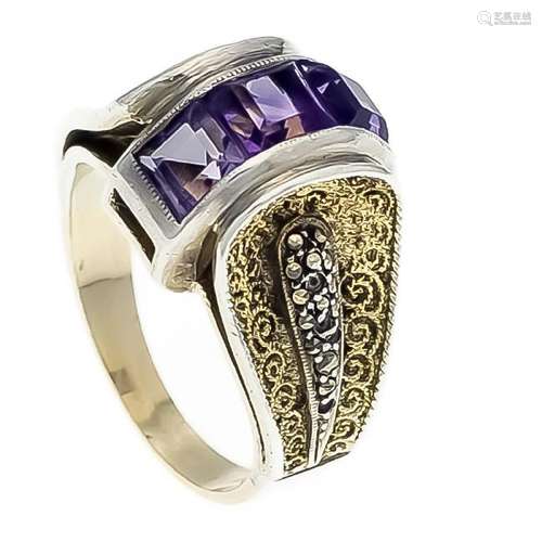 Fahrner-Amethyst-Ring Silber 925/000 vergoldet, mit 3