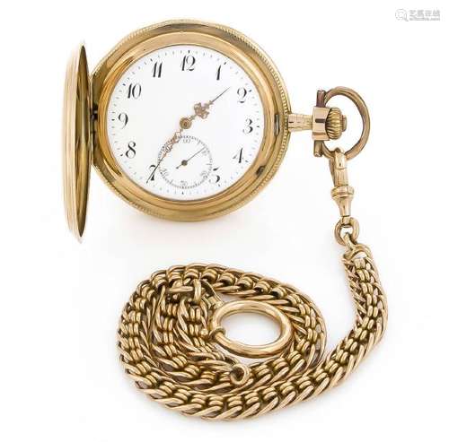 Herrentaschenuhr, Sprungdeckel, GG 585/000, mit Kette