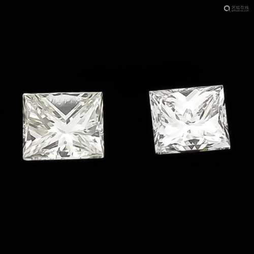 2 Diamanten im Prinzessschliff, zus. 0,75 ct l.get.W -
