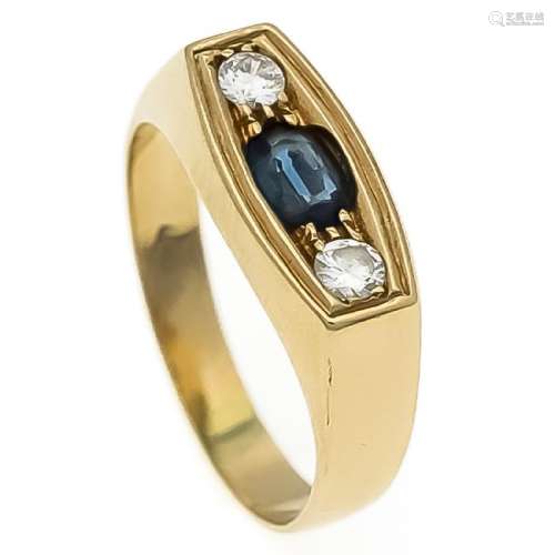 Saphir-Brillant-Ring GG 585/000 mit einem oval fac.