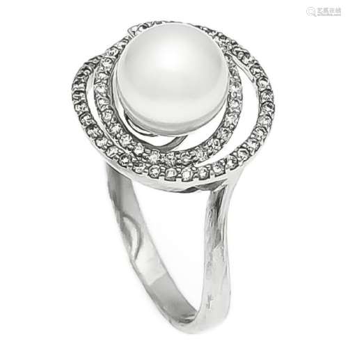 Akoya-Brillant-Ring WG 585/000 mit einer Akoya-Perle