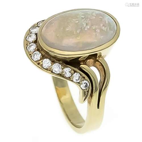 Opal-Brillant-Ring GG 750/000 mit einem ovalen