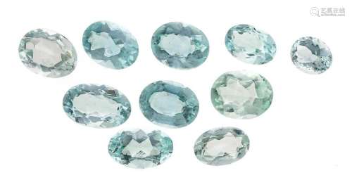 Konvolut Aquamarine, 5,71 - 2,54 ct, zus. 42,5 ct, 10