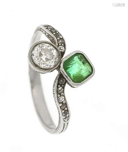 Smaragd-Altschliff-Diamant-Ring Platin 950/000 ungest.,