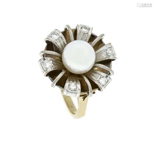 Akoya-Brillant-Ring GG/WG 585/000 mit einer weißen