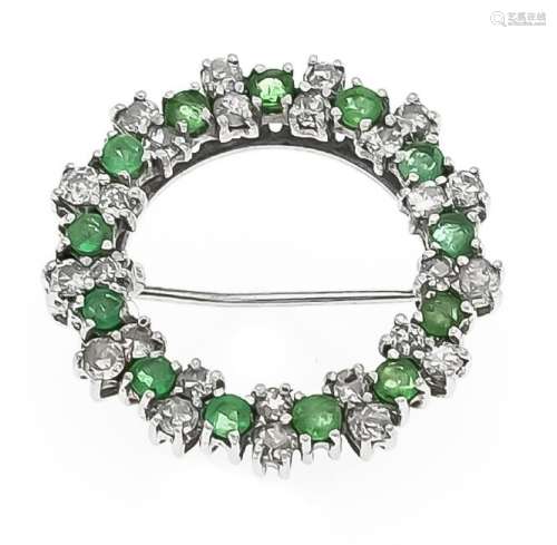 Smaragd-Altschliff-Diamant-Brosche WG 585/000 ungest.,