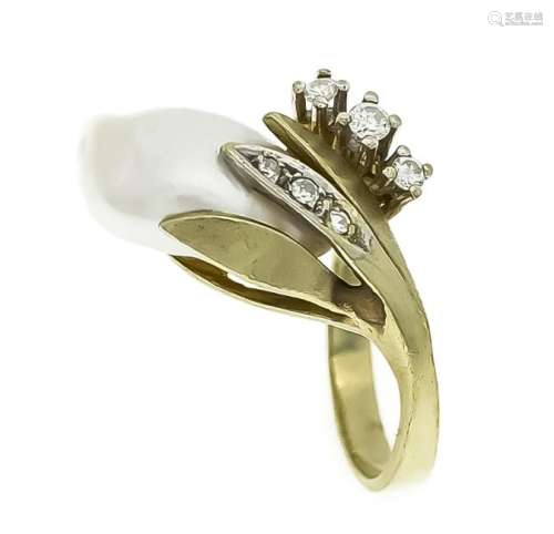 Perlen-Brillant-Ring GG/WG 585/000 mit einer Zuchtperle