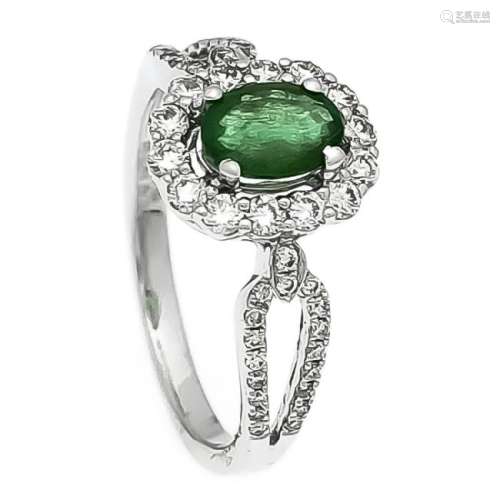 Smaragd-Brillant-Ring WG 750/000 mit einem oval fac.