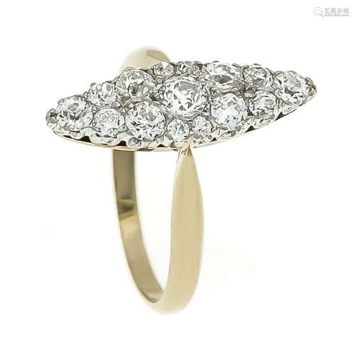 Schiffchen-Ring GG/WG 585/000 mit Altschliff-Diamanten,