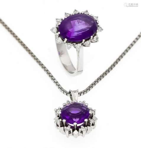 Amethyst-Set WG 585/000 Anhänger mit rund fac.