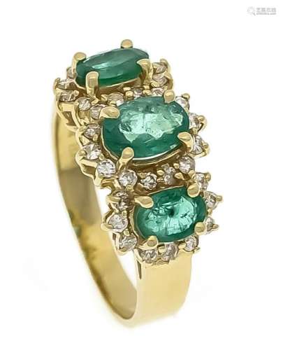 Smaragd-Brillant-Ring GG 585/000 mit 3 oval fac.