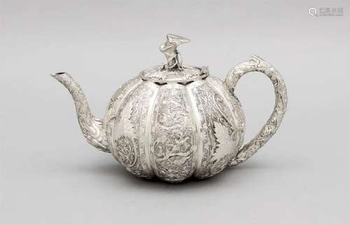 Teekanne, China, um 1900, MZ, Silber punziert, Korpus