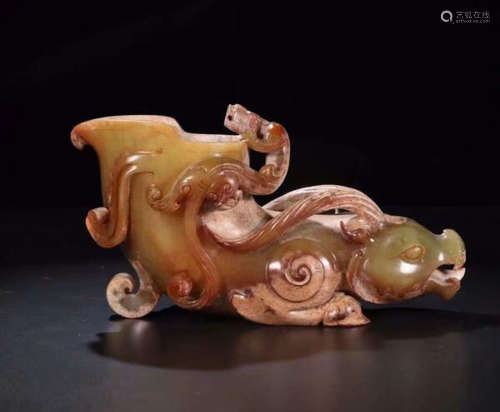 AN ANCIENT JADE GOAT SHAPED CUP